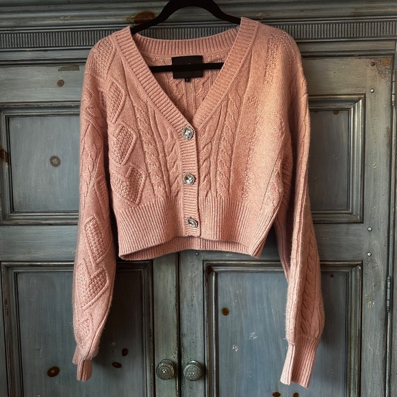 NANA Jacqueline Nina Wool Cardigan with Jeweled Buttons Pink Color Size L - Picture 5 of 16